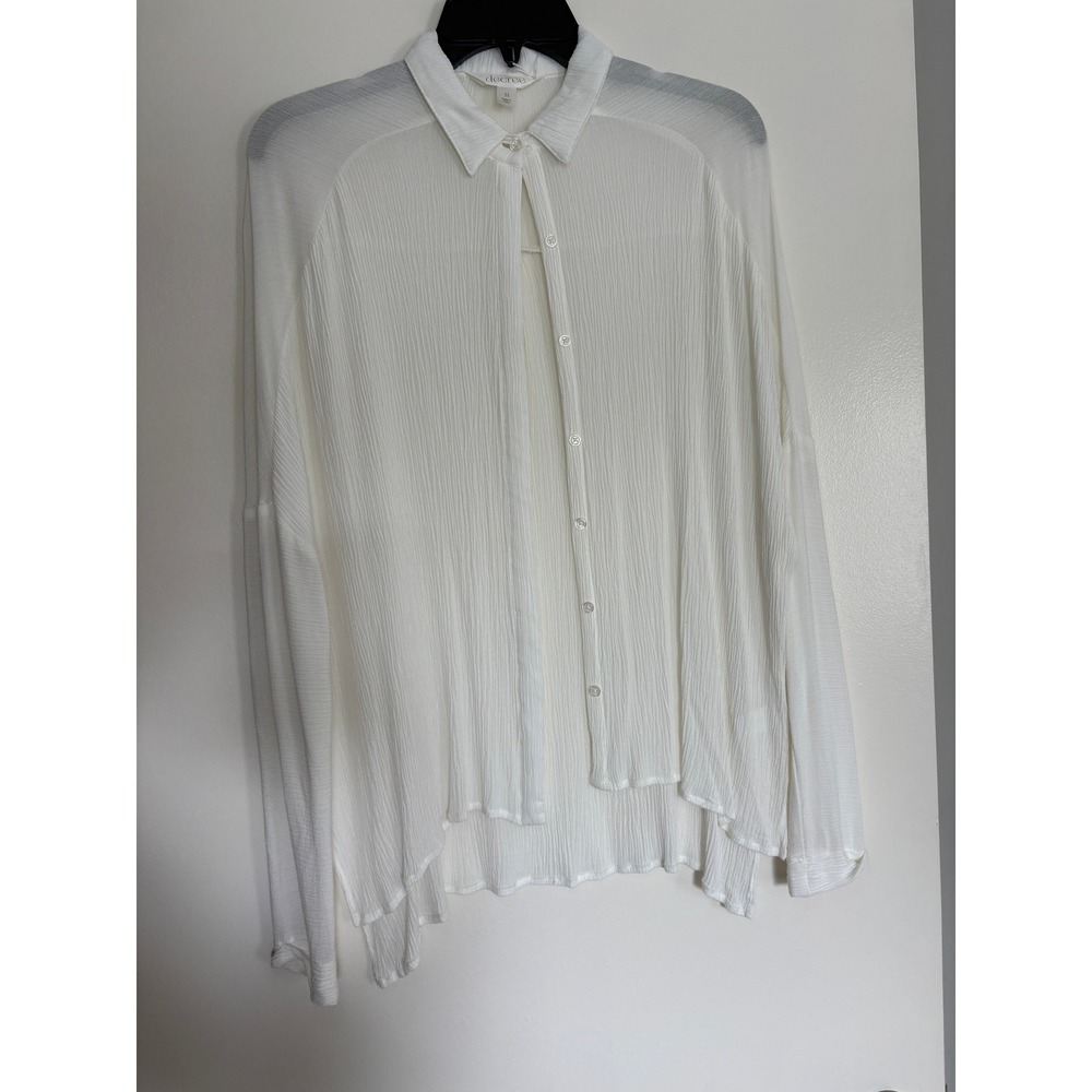 Decree Button Down Shirt Size M White Crinkle Texture Long Sleeve Oversized Airy